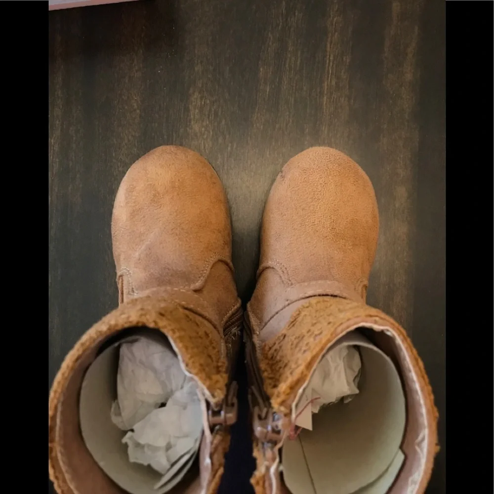 Little Angel Suede Camel Lace &Bow Toddler Boots